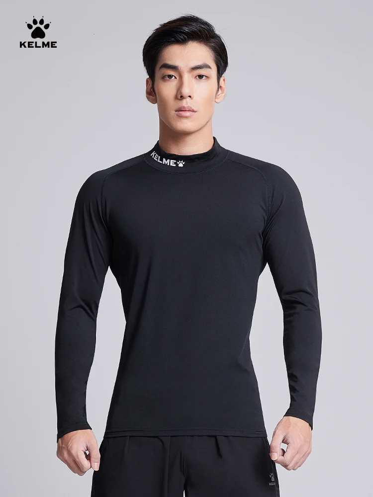 Kelme Plush Tight Fitting Men's High Neck Fitness Football Training Suit Children's High Elastic Bottom Long Sleeved T-shirt