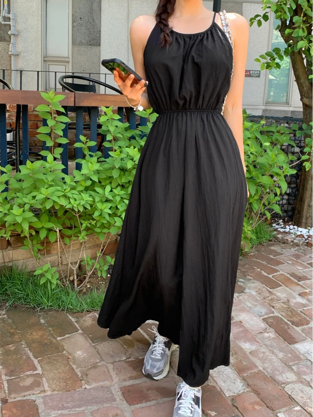 Vestido largo francés elegante para mujer, cuello Halter sin mangas, cintura alta, Delgado, Espalda descubierta, línea A, Simple, informal, verano, nuevo
