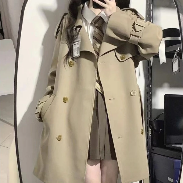 DAYIFUN Short Trench Coats Women Korean Fashion Tunic Jackets Casual Female Blouses Lapel Straight Windbreaker Office Lady Tops