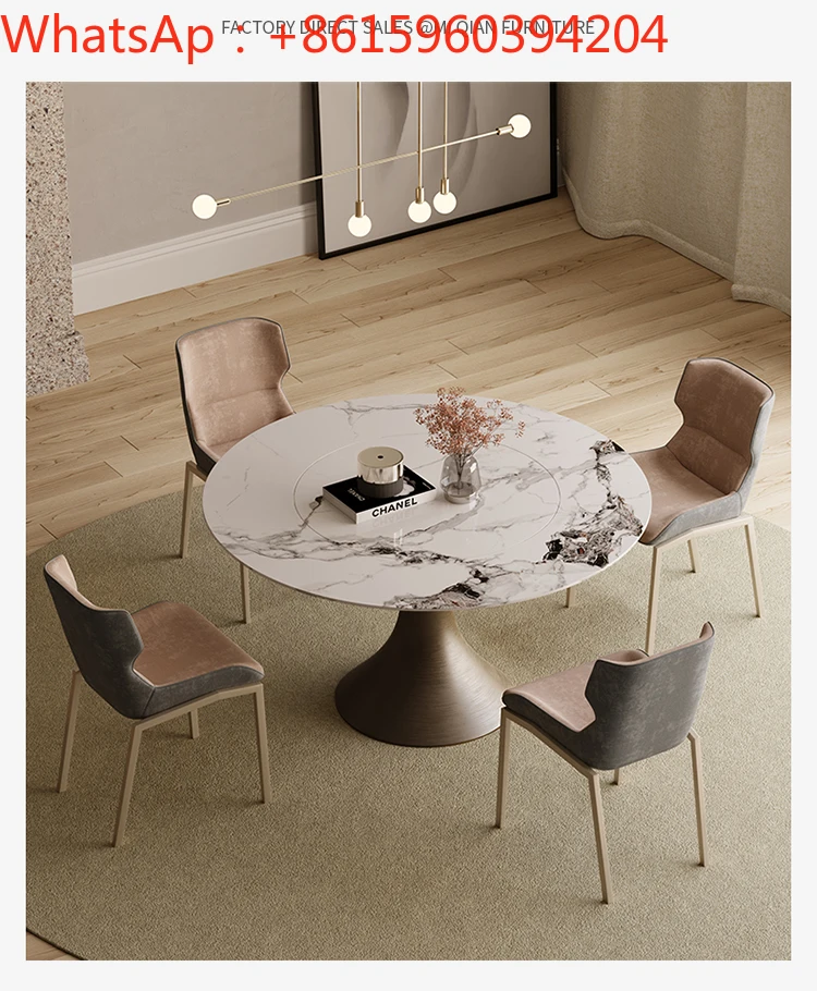 

Легкая экстравагантная каменная пластина с поворотным столом, круглая вращающаяся высококачественная встроенная комбинация яркого обеденного стола и стула
