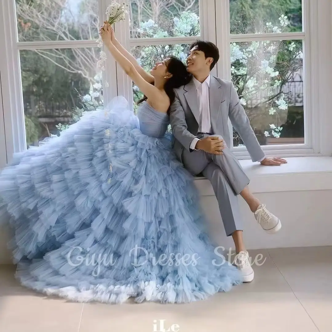 

Giyu Elegant A-Line Evening Dress Tulle Off Shoulder Tiered Customized Korea Photoshoot Floor-Length Bridal Gown 2025 Prom Gown
