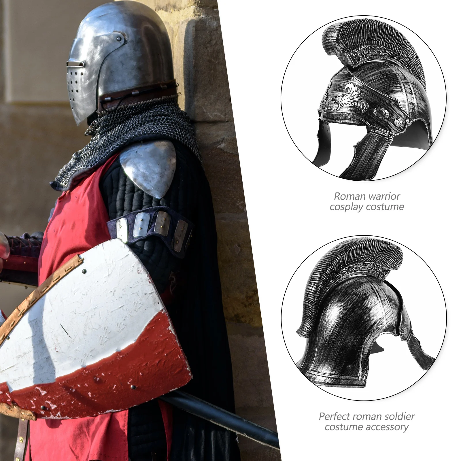 Chapéu de guerreiro romano fantasia de plástico masculino cosplay antigo geral cor prata