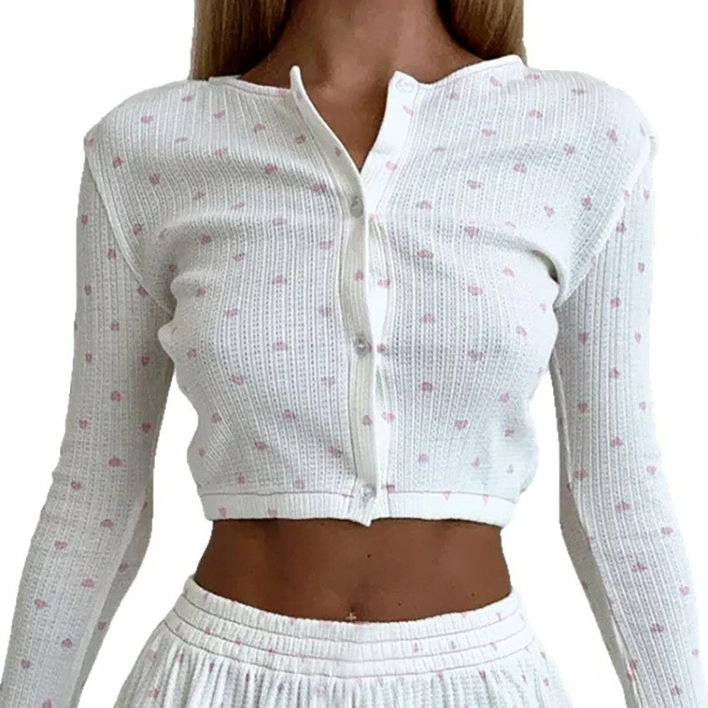 European and American Love Printing Fashion Long-sleeved Shorts Waist Simple Comfortable Home Wear Suit Pajamas Skin-friendly
