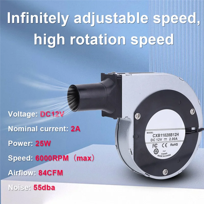 My Home 6000RPM BBQ Blower Fan With Adjustable Speed Control For Picnic Grill And Wood Stove Use, DC 12V, US Plug