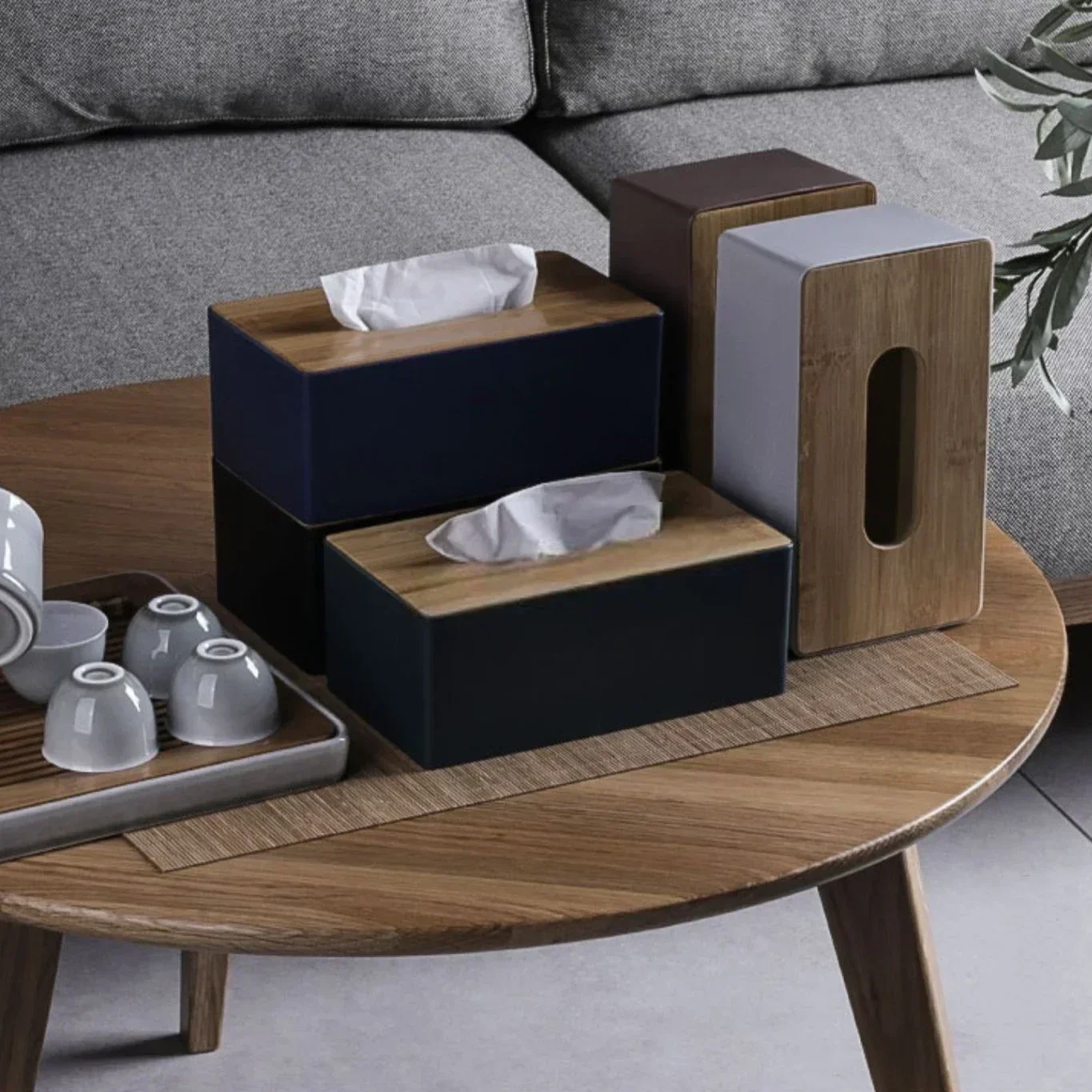 Caja de pañuelos, servilletas de mesa, anillos, caja de pañuelos, contenedor de papel, cubierta de bambú, caja de almacenamiento de madera maciza, decoración de mesa para el hogar