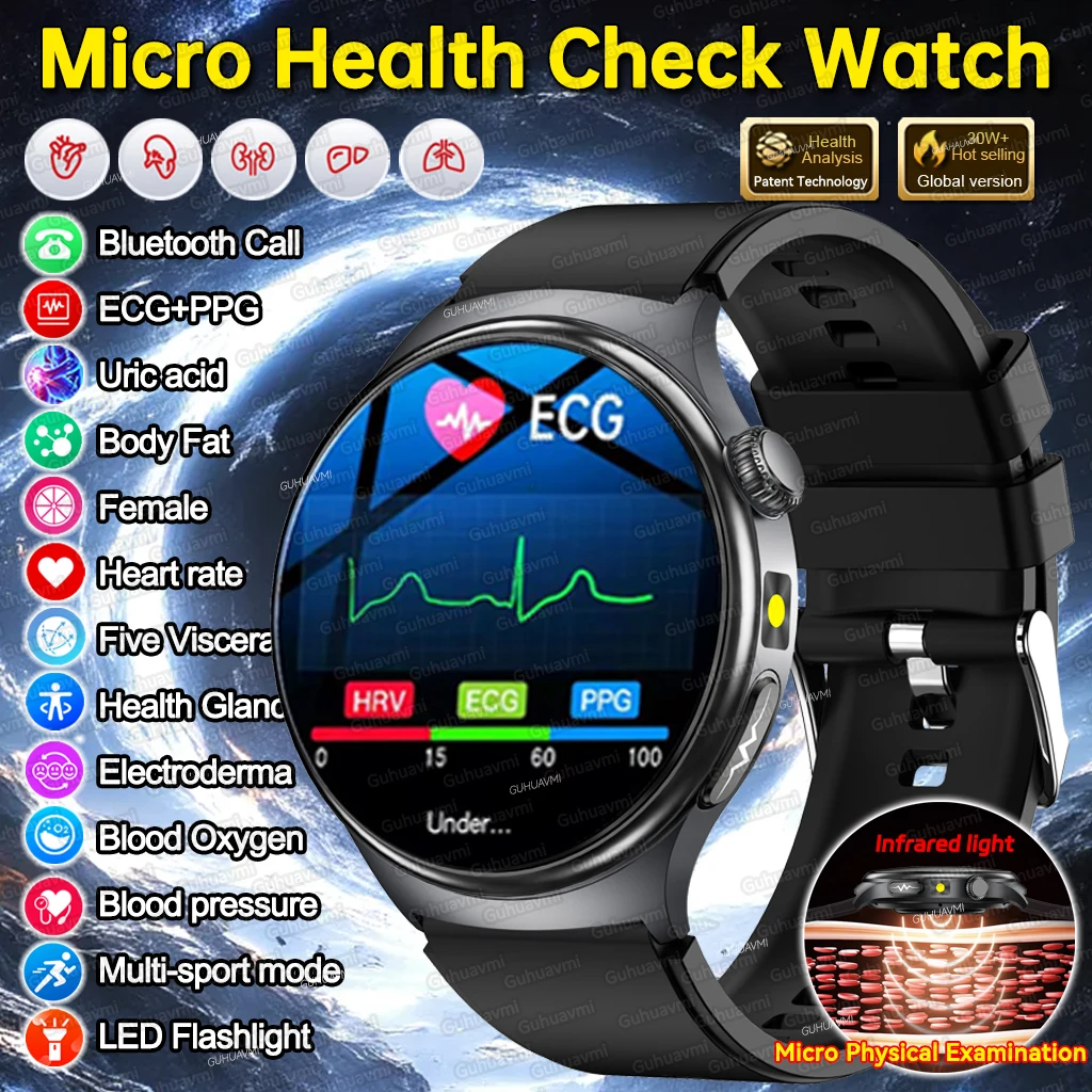 

2025 New Heart Health Monitor Uric Acid Blood Pressure Blood oxygen Body Analysis Smart Watch ECG+PPG Clock Smartwatch Men lady