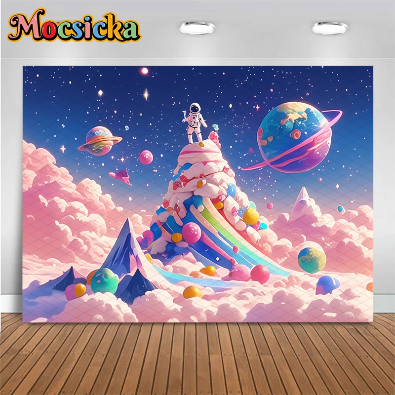 Mocsicka 생일 축하 배경 사진 다채로운 산 구름 파티 용품 장식 케이크 크러시 배경 Photocall