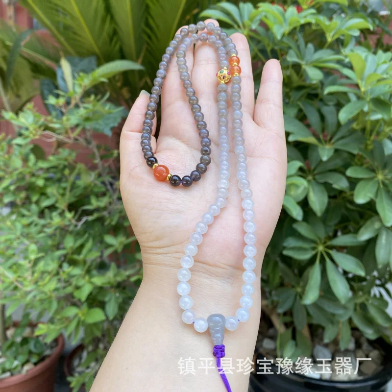 Hetian Jade Purple Gradient 108 Beads Buddhist Necklace 6mm Nanhong Multi-Treasure Sweater Chain Bead String