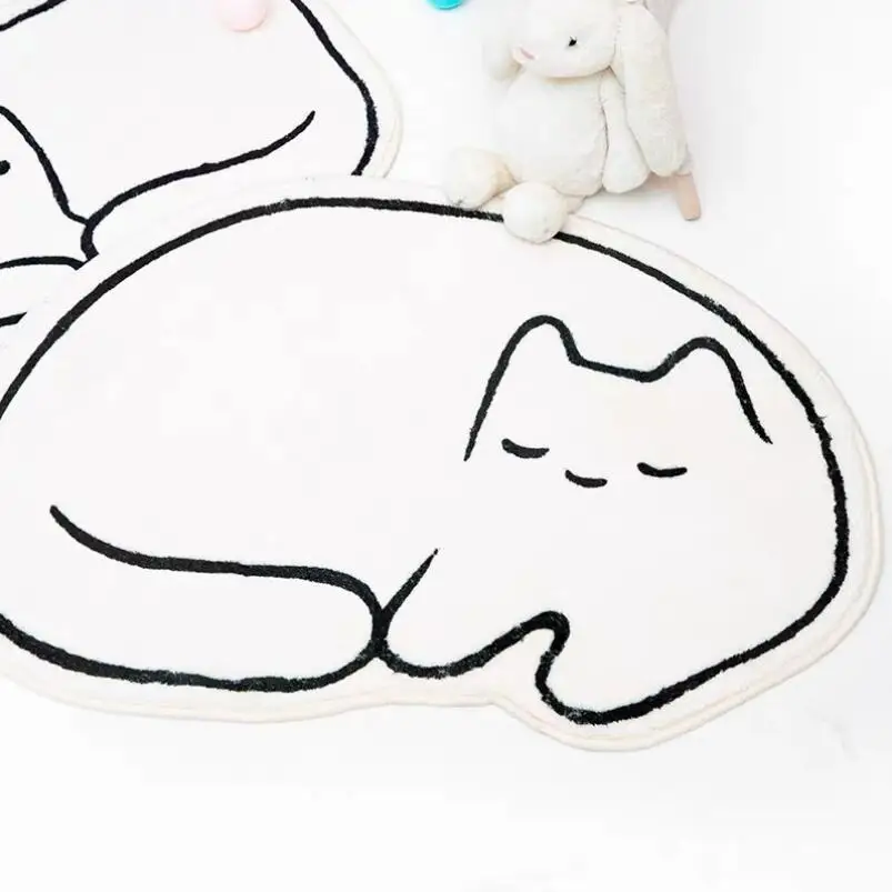 Funny Cat Rug Nordic Bedroom Carpet Furry Mat Cartoon Soft Floor Mat Living Room Sofa Side Carpets Non-slip Bathroom Doormat Flu