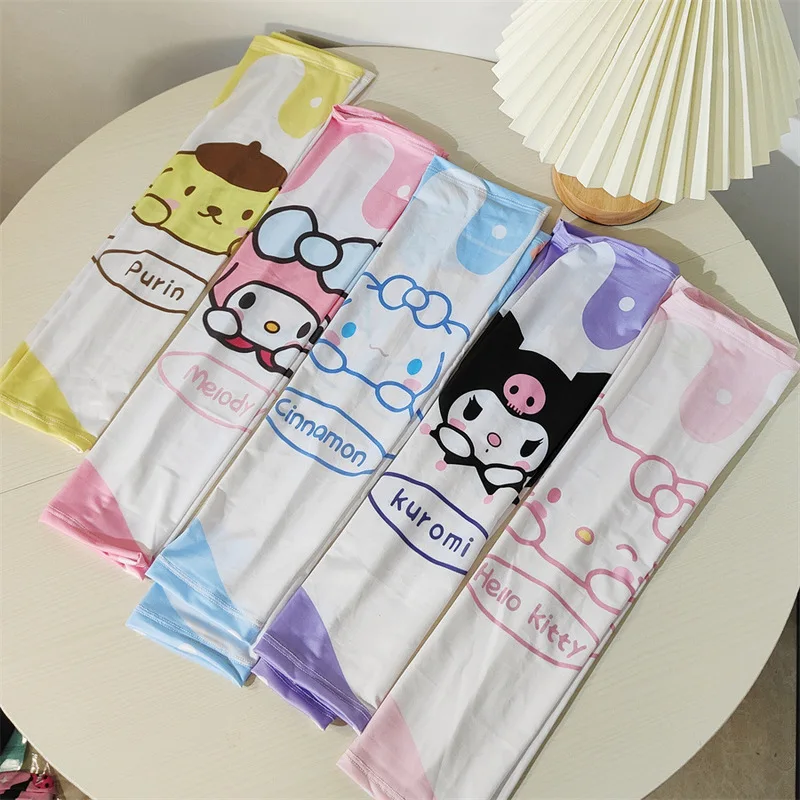 Kawaii Sanrio Ice Silk Sun Protection Arm Covers Outdoor Cycling Running Fishing Driving Anti-UV Arm Hello Kitty Kuromi Sleeves