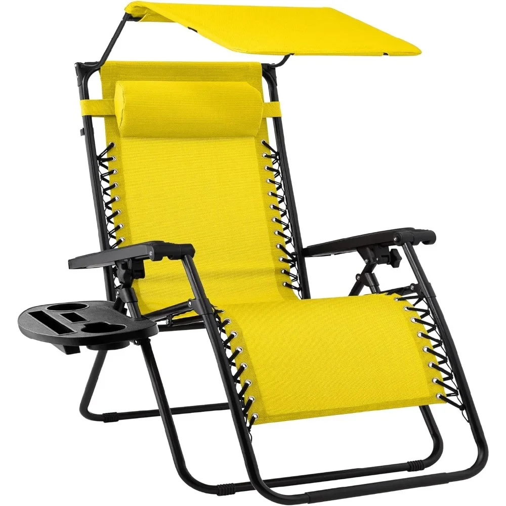 

Folding Zero Gravity Outdoor Recliner Patio Lounge Chair w/Adjustable Canopy Shade, Headrest, Side Accessory Tray