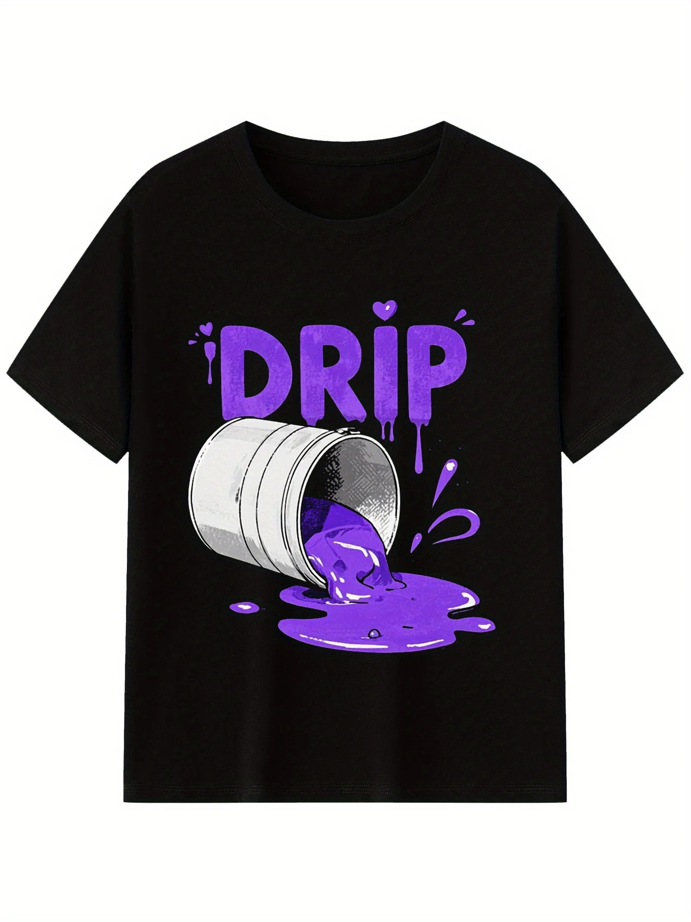 Men's pattern T-shirt Crew neck Soft and comfortable Casual style Suitable for all seasons Black purple drip paint