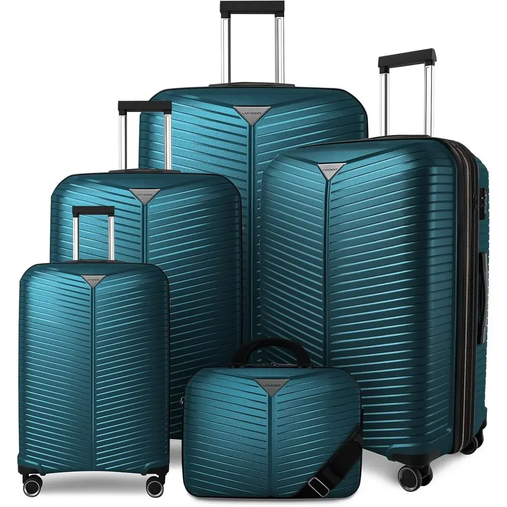 

5 Piece Expandable Spinner Suitcase Set, 24 & 28, Durable Carry-On Luggage for Men & Women, Green