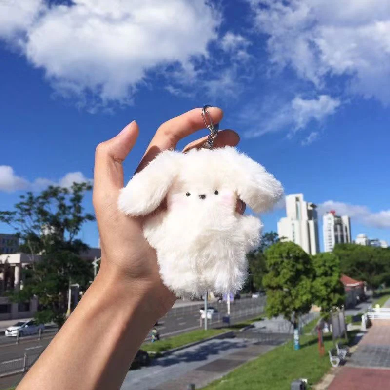 

Cute Plush Puppy Keychain Cream Rabbit Plush Doll Pendant Keychain DIY Trinket Kids Stuffed Animal Toys Bag Car Ornaments