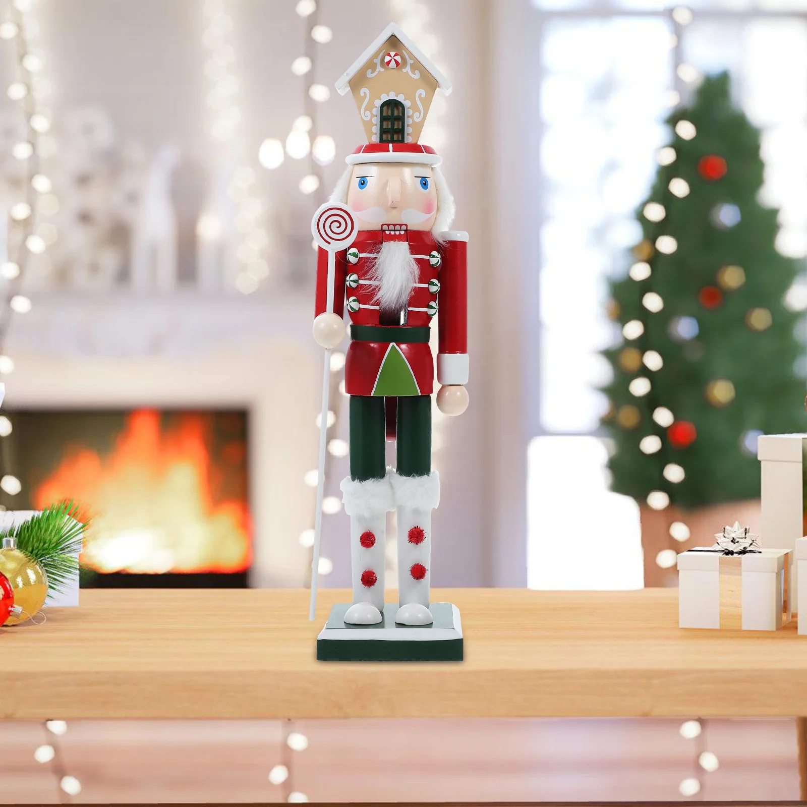 

Wooden Gingerbread Nutcracker Figurine Handcrafted King Statue Christmas Home Decor Gifts Unique Design Festive Atmosphere