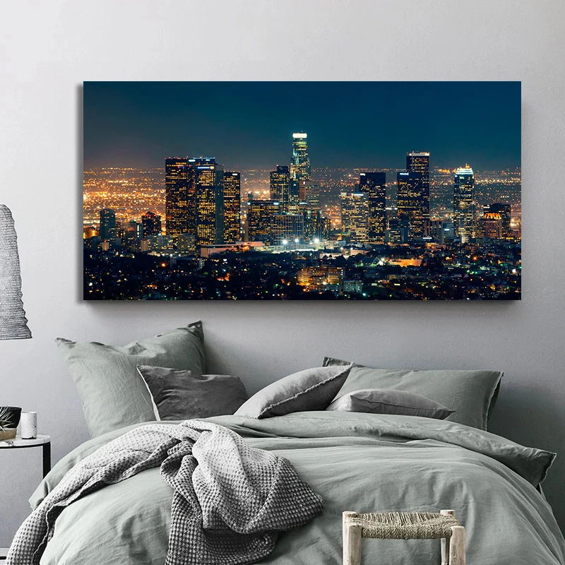 Los Angeles Cityscape Poster Print New York Manhattan City Skyline Canvas Painting Wall Art Architectural Home Decor Mural