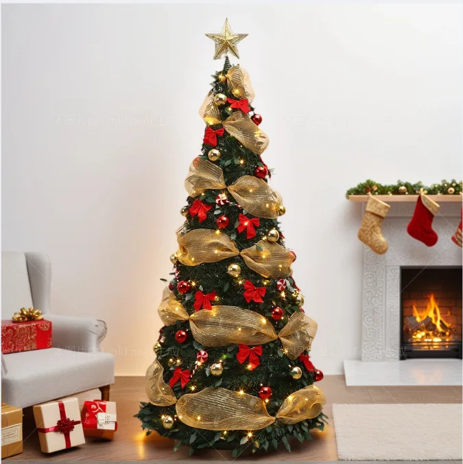 

Lighted foldable Christmas tree, home decoration, luminous, retractable, flocked tree, for New Year and Christmas