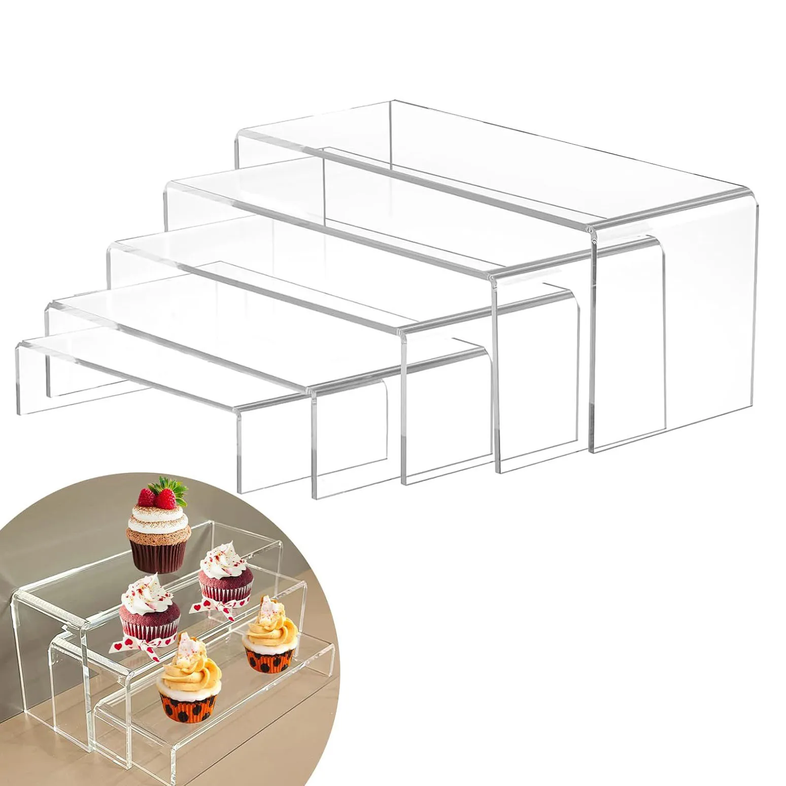 Transparent Acrylic Risers for Display Clear Acrylic Riser Display Stands for Show Funko Pop Figures,Cupcake,Jewelry,Toy,Perfume