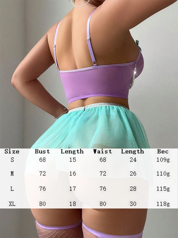 란제리 섹시한 뜨거운 Tulle 에로 여성 속옷 대비 색 레이스 프릴 스트랩 가터 앙상블 란제리 로맨틱 의상 세트