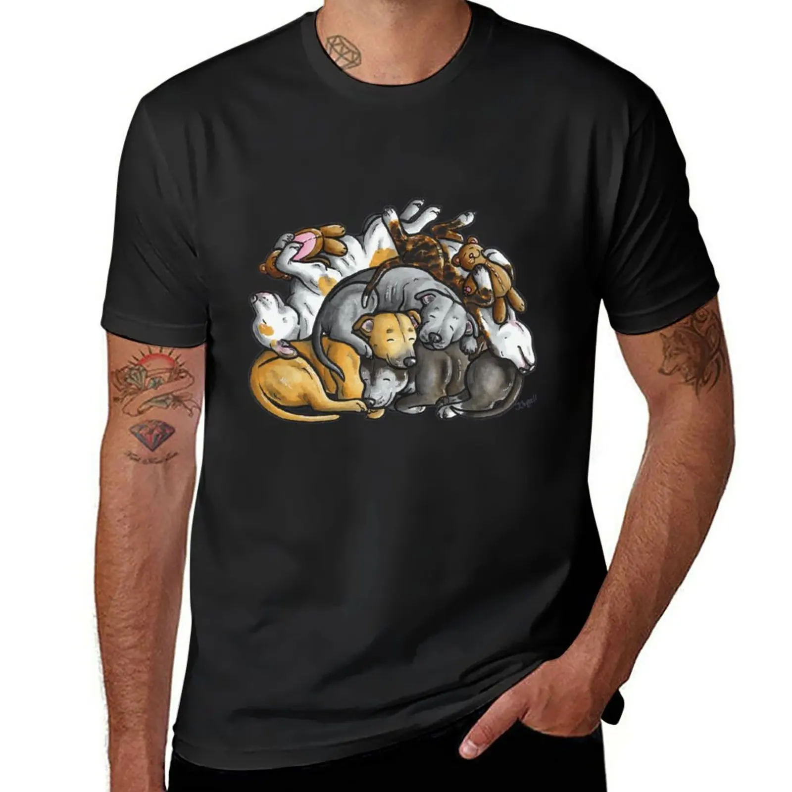 

Sleeping pile of Staffordshire Bull Terriers T-Shirt oversizeds Aesthetic clothing mens graphic t-shirts anime