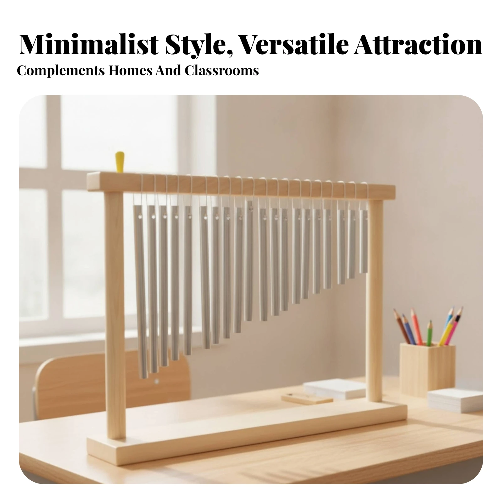 Sound Maker 20 Tone Copper Tube Chime Precision Tuned Wooden Frame Wind Chime Percussion Music Gear Portable for Teachers
