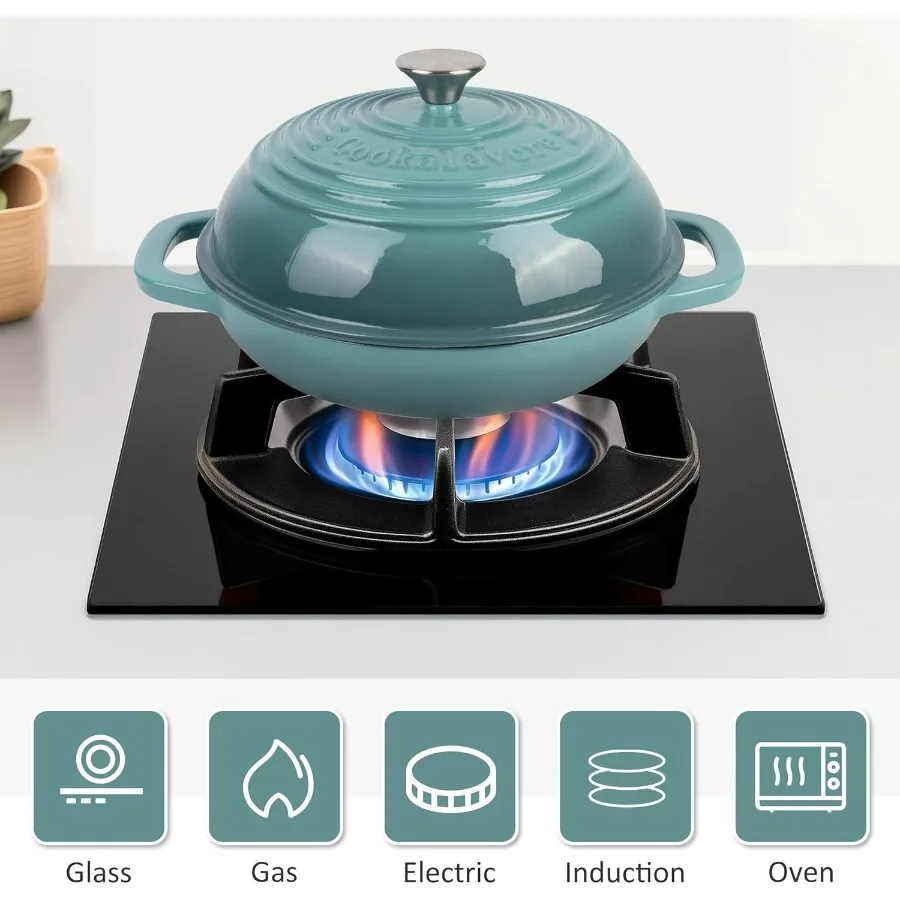 فرن هولندي من الحديد الزهر المطلي بالمينا مع غطاء وعاء خبز غير لاصق للخبز والطهاق أدوات طهي خزفي مقاومة للفرن شديدة التحمل