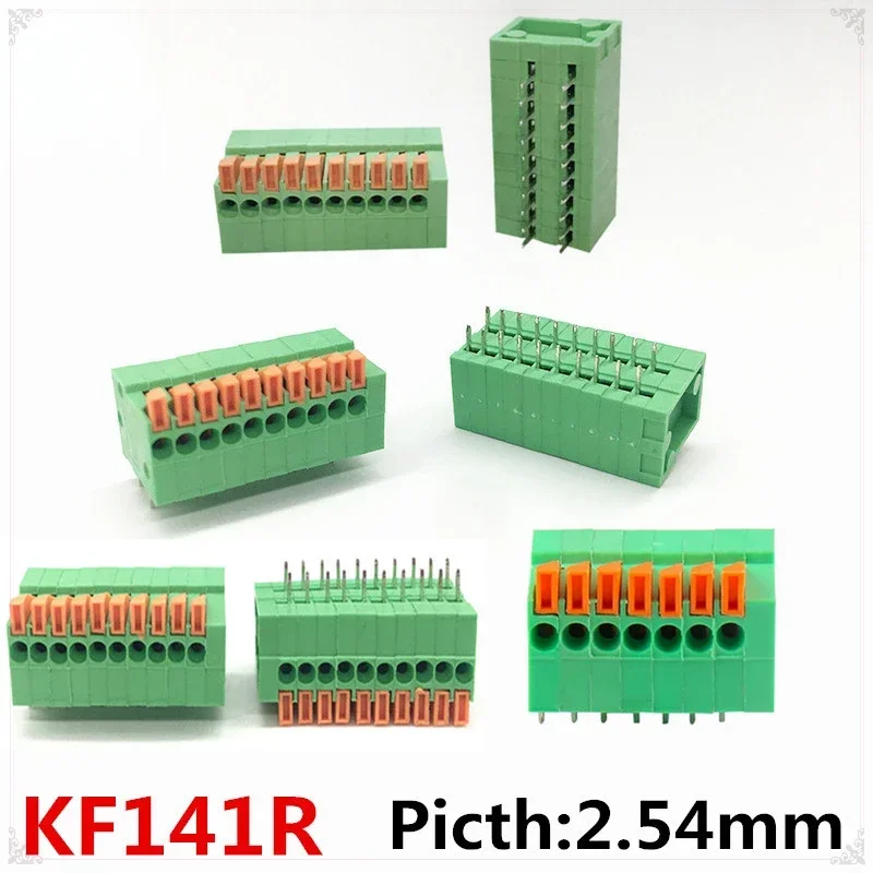 5Pc/lot Right Angle 2.54mm KF141R 2-10Pin Spring Screwless pcb mounted terminal block Wire connector 26-20AWG Electric Connector