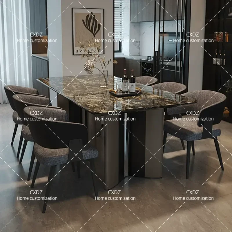 Pure natural luxury stone dining table high-end Bieno light luxury modern simple rectangular household dining table and