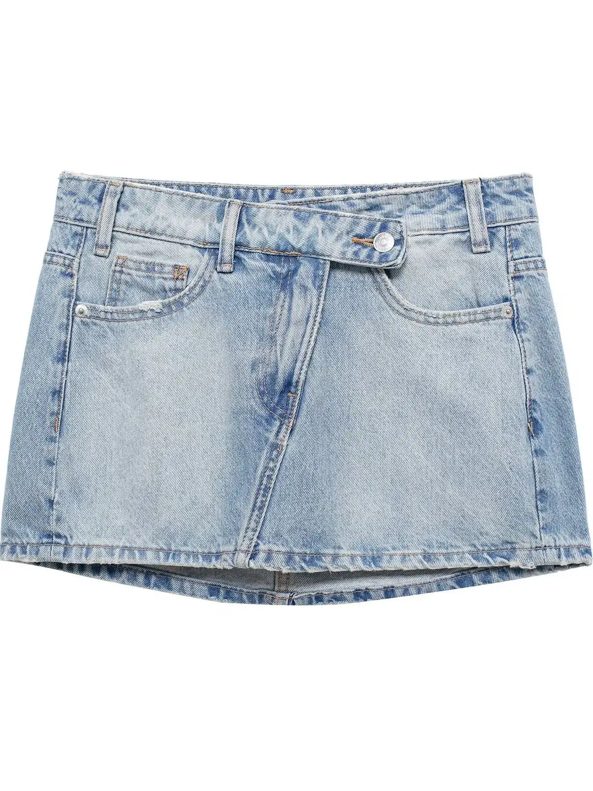 

XNWMNZ 2024 Women's Fashion Denim Mini Skirt Women High Street Mid Waist Zipper Pocket Versatile Female Skirt ﻿