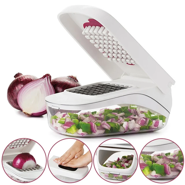 

Manual Vegetable Fruit Slicer Chopper Presser Cut Onion Cheese Tomatoes Cutter Fruits Dicing Blade Kitchen Tools OK 1219