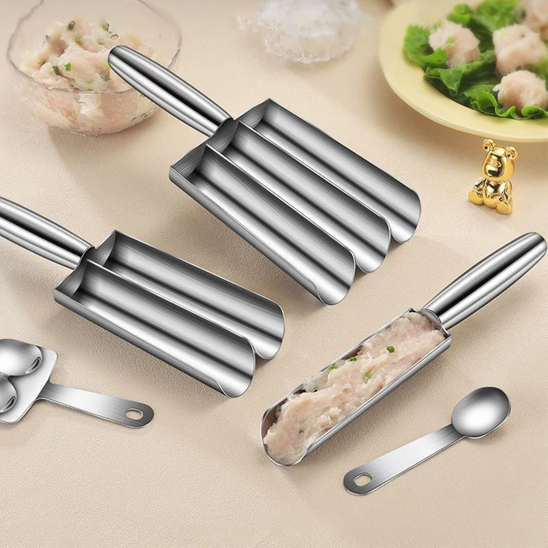 Meatball Forming Stainless Steel Scoop; Shrimp Slider, Fish Ball, and Croquette Baking Mold Tool