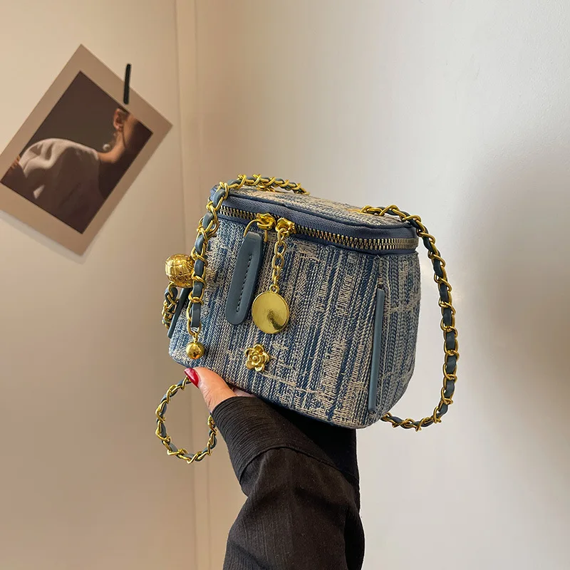 High Quality Canvas Women'S Shoulder Bag Unisex Denim Blue School Student Shoulder Bag Casual Messenger Bag Crossbody Bag