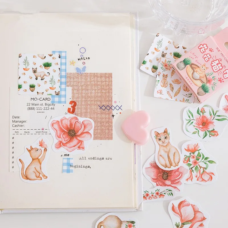 46pcs Cute Cat Sticker Mini Album Stationery DIY Adhesive Label Scrapbook Handbook Diary for Refrigerator Decoration Sticker