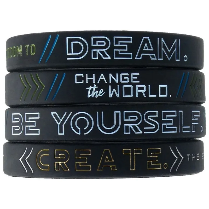 1ps/4pcs be yourself change the world create dream inspirational rubber bracelet silicone wristband