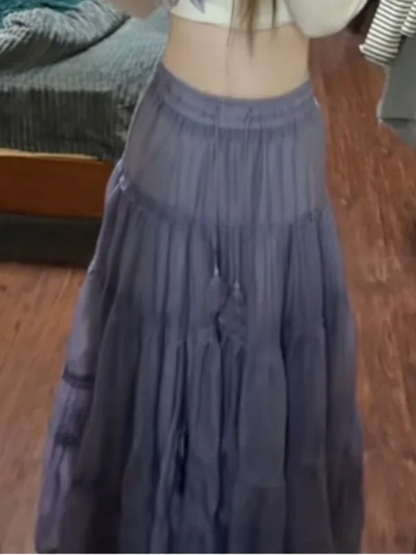 Gonna torta viola Dopne Mood Gonna coreana a vita alta con corpo a vita alta Bella gonna lunga a trapezio con vestibilità stand