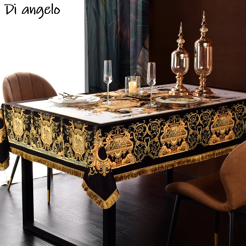 Rectangular Round Tassel Tablecloth, Luxury European Royal Vintage, Decorative Dining Table, Wedding Party Decor, Home Hotel, #/