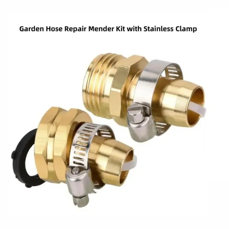 With Stainless Steel Tightening Clamp 5/8-3/4Inch Garden Hose Repair Mender Aluminum Water Hose Connector Splicer Mender