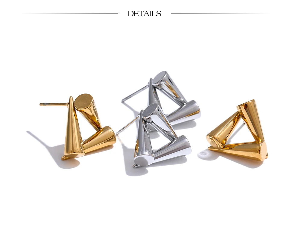 Yhpup Ohrstecker aus Edelstahl mit dreieckiger Geometrie, ungewöhnlich, rostfrei, Metall, 18 Karat PVD-beschichtet, trendiger Alltagsschmuck, Bijoux – Detail 9