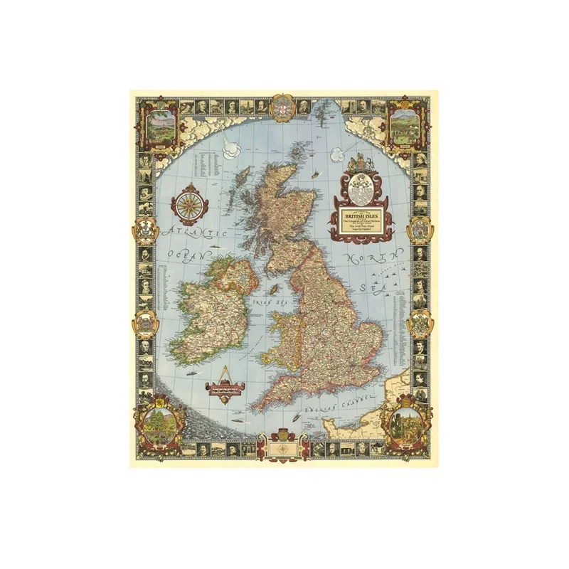 59*84cm mapa do reino dos grandes britânicos não-tecido lona pintura arte sem moldura cartaz e impressão sala de estar decoração da parede