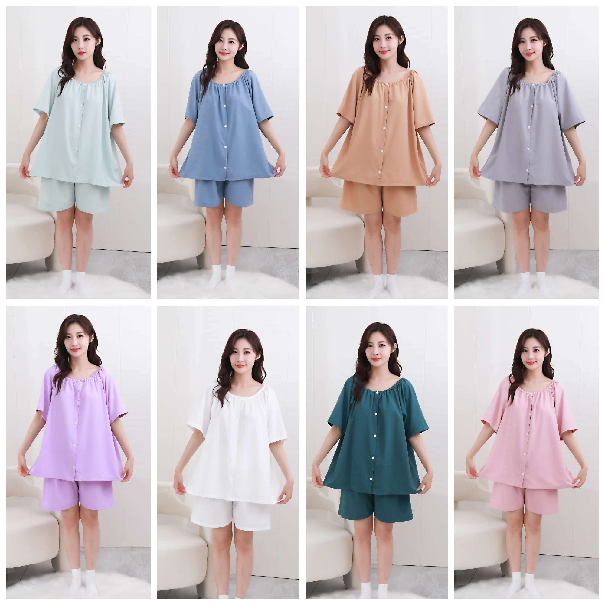 Summer Beauty Salon Health Steam Suit Short Sleeve Therapy Clothes Open Cardigan Back Treatment Acupuncture Massage Robe