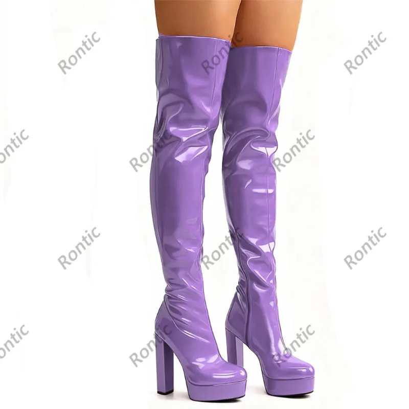 أحذية Artisanal Lilac Chrome عالية الفخذ - كعب مكتنز، براءة اختراع مطاطية، أحذية سهرة مصنوعة يدويًا مقاس أمريكي 5-20 #5