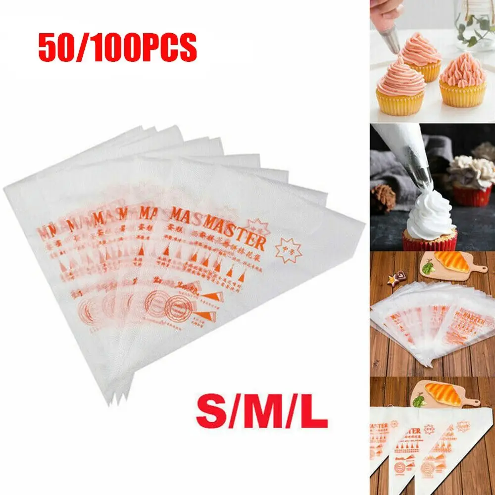 50/100Pcs Plastic Cake Piping Bag Icing Cream Pastry Cookies Decorating