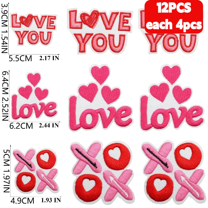 Wholesale 10/12Pcs Valentine's Day Love Letter Heart Iron on Patches Embroidery Appliques for DIY Clothing Decor Girls Women