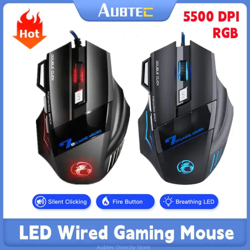 Gaming Competition Wired Mouse RGB+LED 5500DPI X7 Silent Optical Mice USB 7Buttons Computer Mouse Gamer Mouse For PCs WOW CS LOL