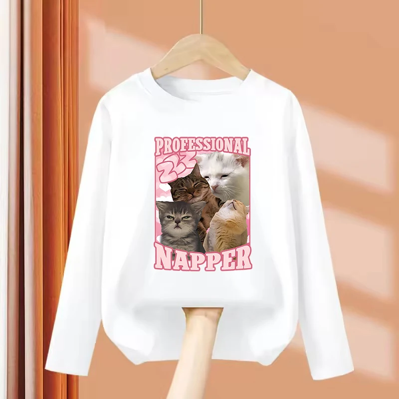 Long Sleeve Summer Fashion Girls' Short Sleeve T-Shirt Cat Cartoon Casual T Shirts Kids Children's T-shirt Boys Girls Top Tee