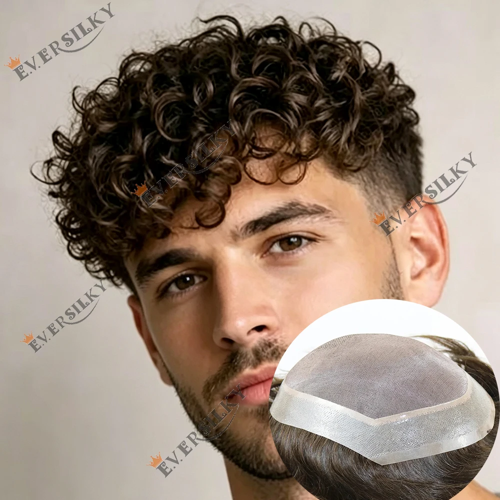 Men's 20mm Curly Blonde Human Hair Toupee  Replacement Capillar Prosthesis Durable Fine Mono Pu Black 15mm Afro Natural Hairline