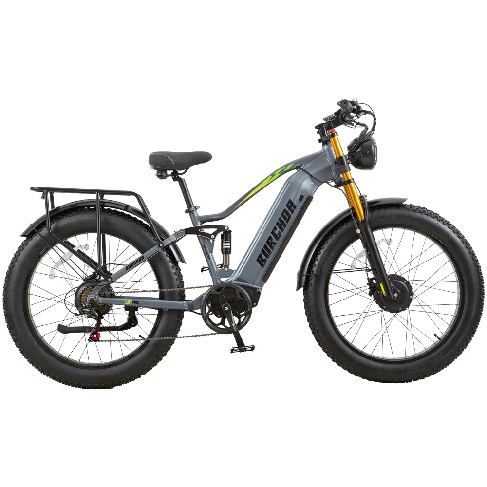 

Electric Mountain Bike 7 Speed Dual Shock Full Suspension Hydraulic Brake Long Range Pedal Assistant Fat Bike BURCHDA RX80 48V