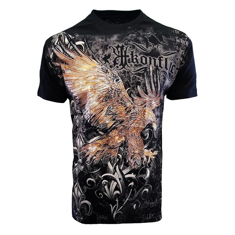 Street New Fun Pattern T-shirt Big Size Tiger Eagle Animal Stereoscopic Printed Pattern T-shirt Tops Round Neck Short Sleeve