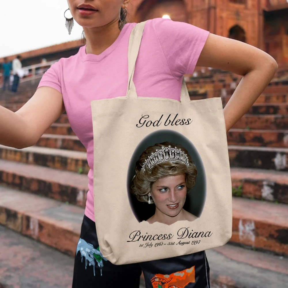 God Bless Princess Diana Tote Bags Remembrance Meme Gift Bag Gamer Cult Movie Music Women's Handbag Canvas Tote Y2k  Hand Bag