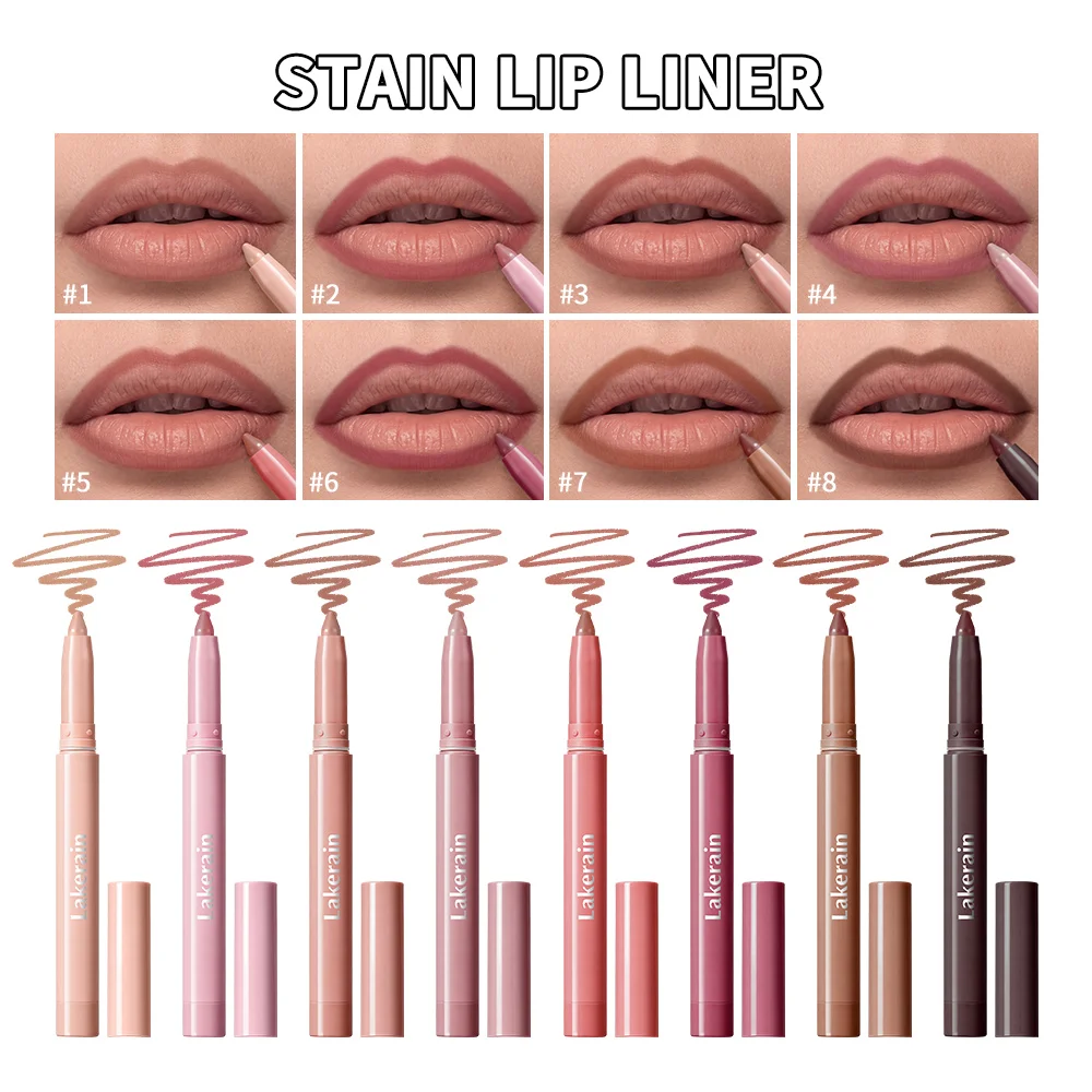 8 Colors Stain Lip Liner Pencil Water Resistant Matte Lip Contour Pen Creamy Nude Shades Long Lasting Lip Shaping Makeup Cosmeti